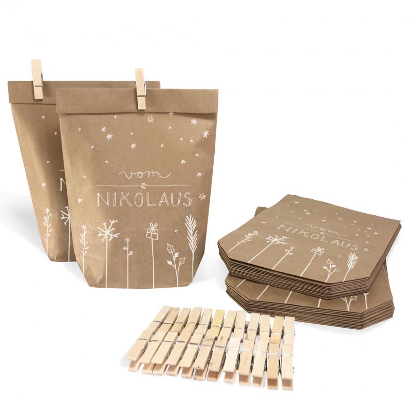 Geschenktüten Set - vom Nikolaus - für Nikolausgeschenke & Nikolausstiefel, Beige Weiß